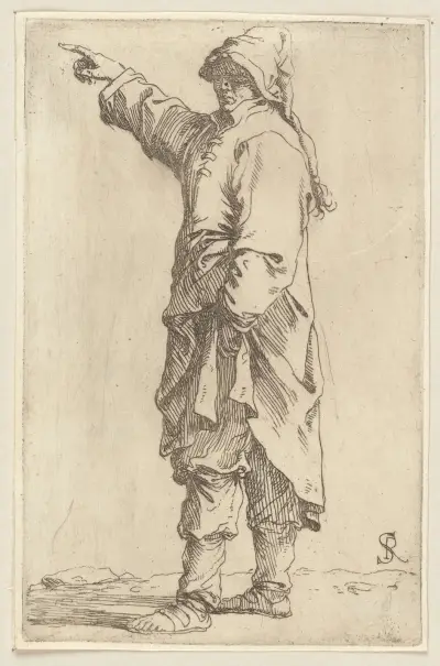 Man Standing, with Arm Raised, Pointing Toward the Left av Salvator Rosa