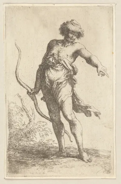 Man with Bow, Pointing to the Right av Salvator Rosa