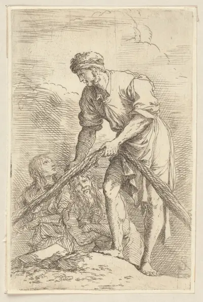 Man with Fishing Net and Two Other Figures av Salvator Rosa