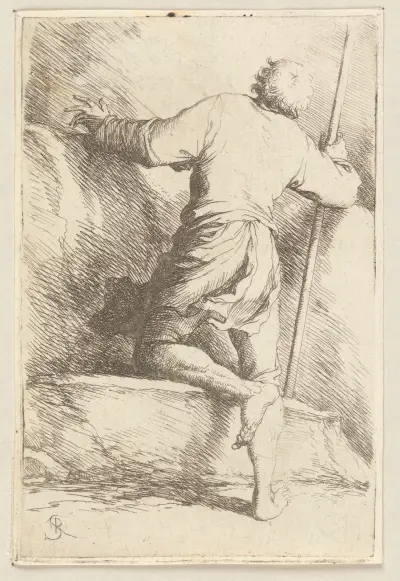 Man with Staff Seen from Behind av Salvator Rosa
