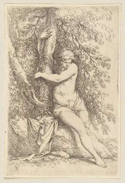 Sitzender Akt, sich an einen Baum lehnend von Salvator Rosa