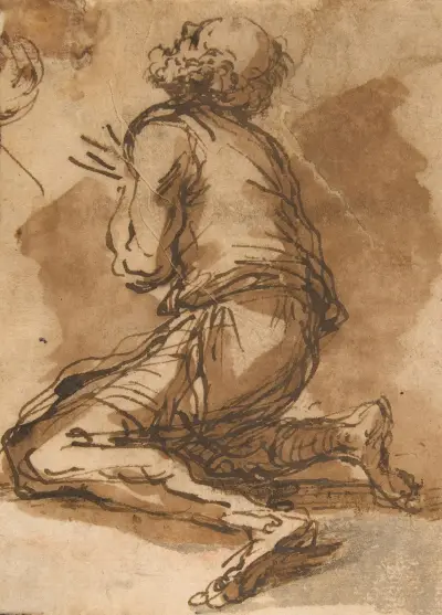 Alter kniender Mann, nach oben links gewandt von Salvator Rosa