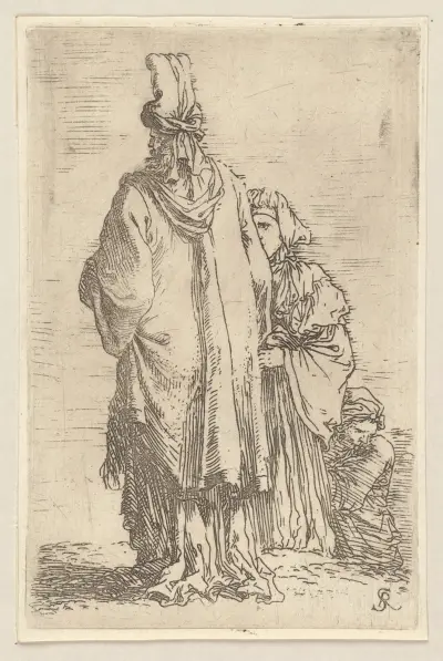 Oriental mit Turban, von hinten gesehen, mit zwei Frauen von Salvator Rosa