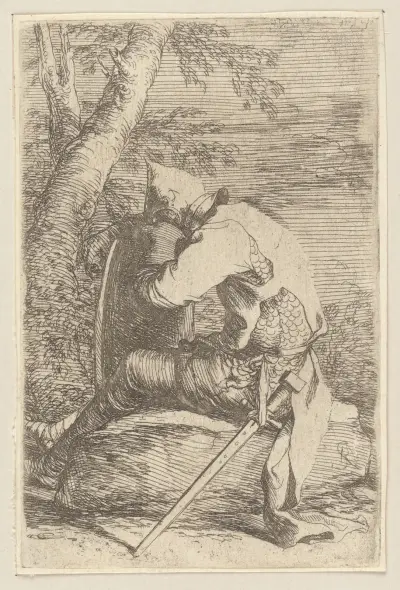 Sitzender Soldat, auf seinen Schild gestützt von Salvator Rosa