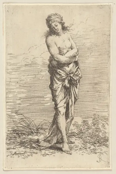 Halbaktige Figur, nach rechts gehend von Salvator Rosa