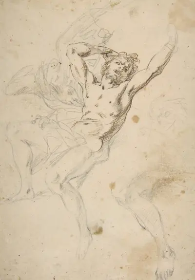 Kleine Skizze von Kopf und Schultern eines Mannes in Bleistift von Salvator Rosa