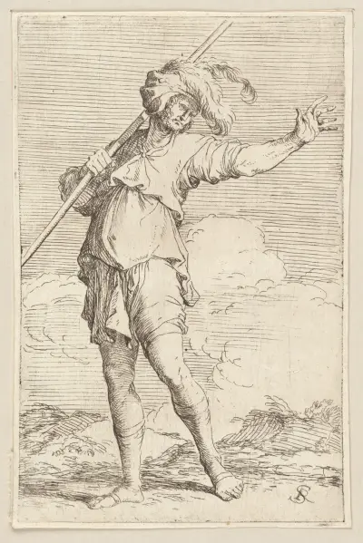 Soldat mit Stock nach links schreitend von Salvator Rosa