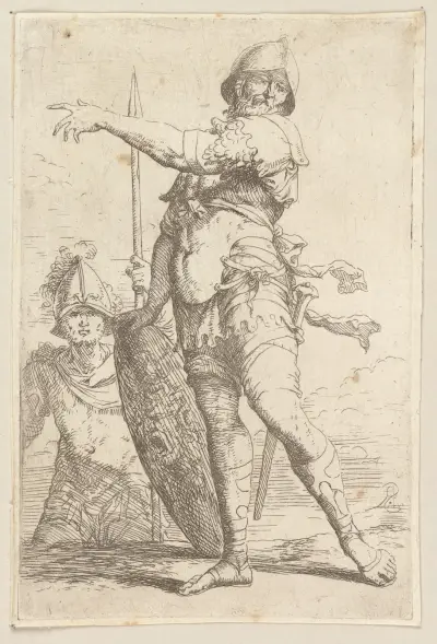 Soldat mit Schild und Medusenhaupt von Salvator Rosa