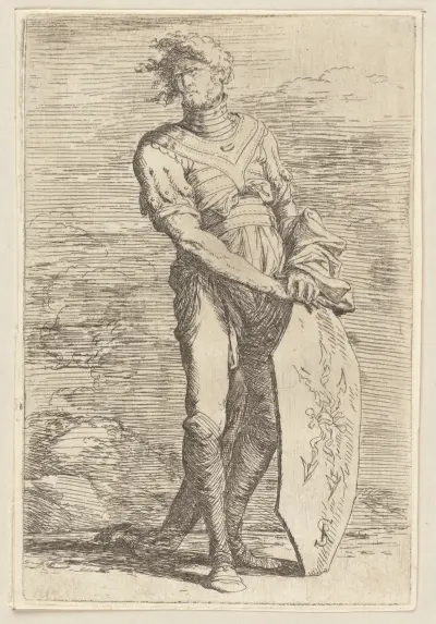 Soldat mit Schild von Salvator Rosa