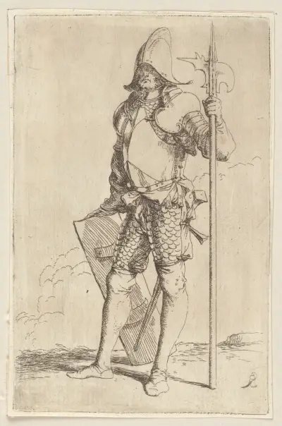 Stehender Soldat mit Stock, nach links gewandt von Salvator Rosa