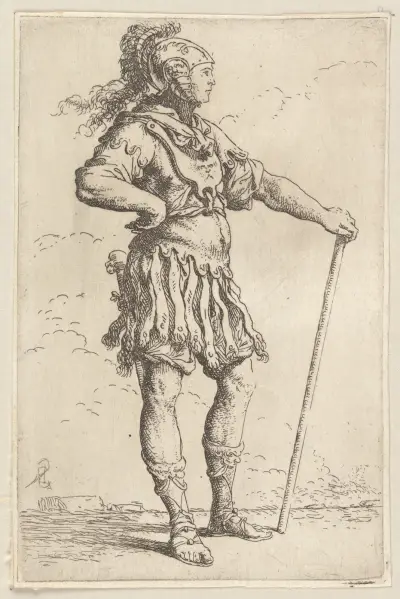 Soldat mit Stock, nach rechts gewandt von Salvator Rosa