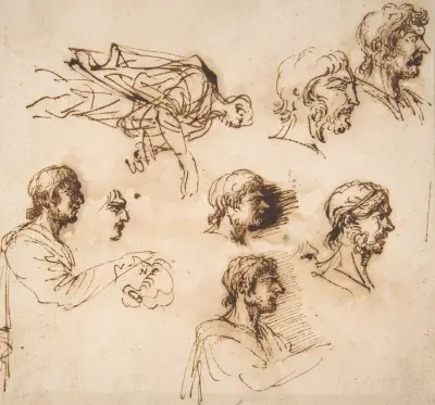 Studien eines Männerkopfes im Profil und einer stehenden männlichen Figur von Salvator Rosa