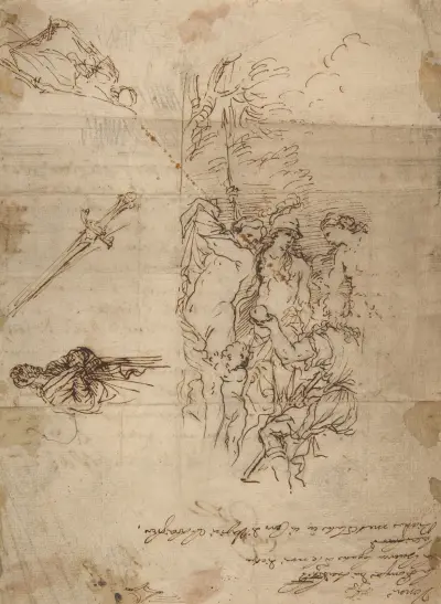 Studie zum Urteil des Paris und andere Figurenstudien von Salvator Rosa