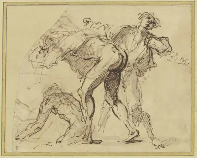 Drei sich ausziehende Badende von Salvator Rosa