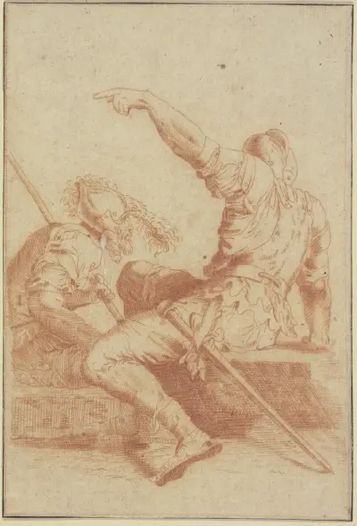 Zwei sitzende Soldaten von Salvator Rosa