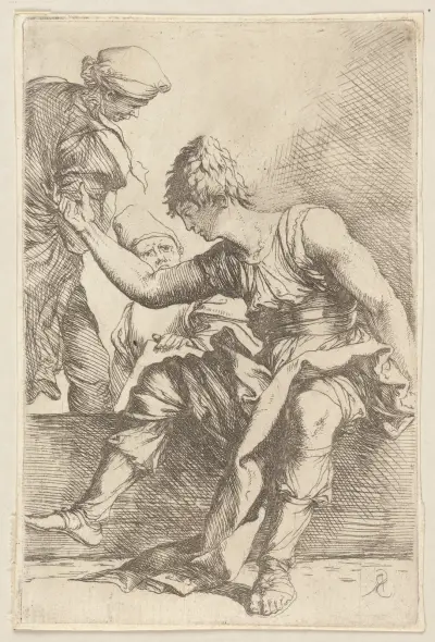 Sitzender junger Mann von Salvator Rosa