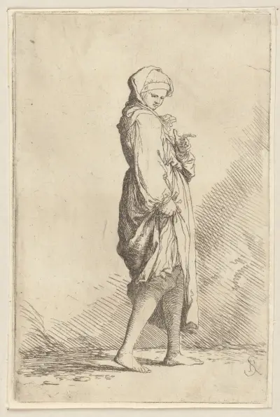 Junge Frau nach rechts gehend von Salvator Rosa