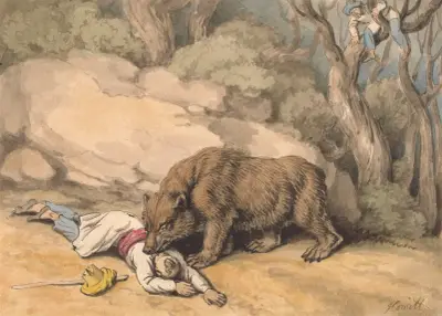 En björn som anfaller en fallen indian av Samuel Howitt