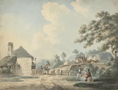 Tullhuset med en vagn som korsar bron av Samuel Howitt