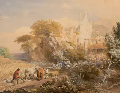 Harvest field and the monastery of La Vocatella, near Corpo di Cava, Samuel Palmer