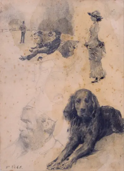 Figure Studies and Study of Dog av Santiago Rusiñol