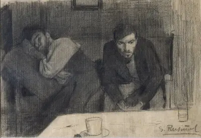 Portrait of the Sculptor Carles Mani and the Painter Pere Ferran av Santiago Rusiñol