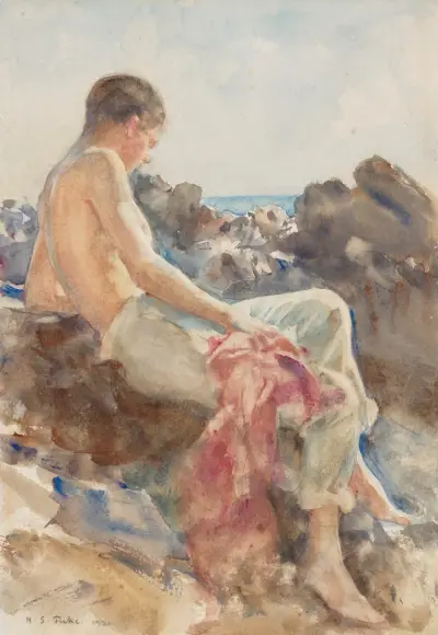 En badande på klipporna av Henry Scott Tuke