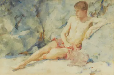 Boy against rock av Henry Scott Tuke