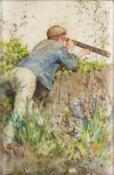Man Looking Through A Telescope av Henry Scott Tuke