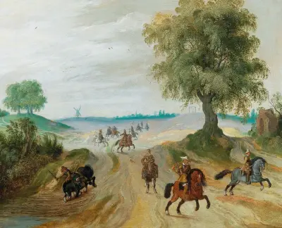 Soldiers on horseback in a landscape av Sebastian Vrancx