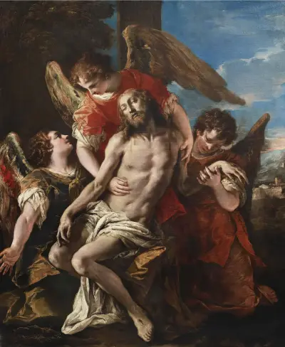 Christ Mourned By Three Angels av Sebastiano Ricci