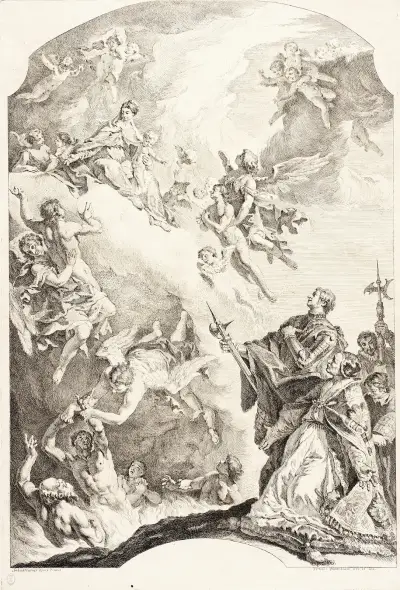 Papst Gregor der Große und der heilige Vitalis, die für die Seelen im Fegefeuer Fürsprache halten von Sebastiano Ricci