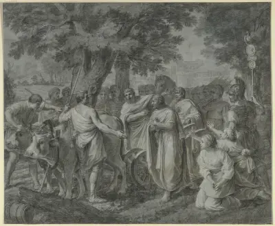 Cincinnatus wird direkt vom Pflug weg zum Diktator Roms berufen av Sébastien Bourdon