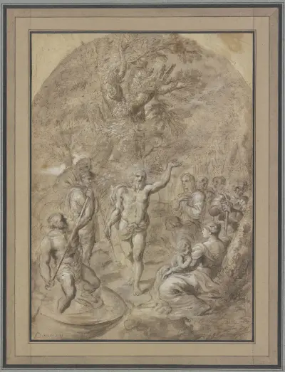 Johannes predigt in der Wüste av Sébastien Bourdon