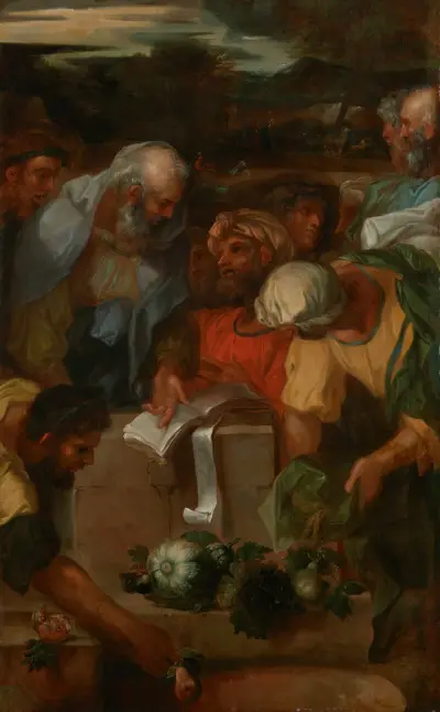 Presenting the Bikkurim (first fruits) at the Temple av Sébastien Bourdon