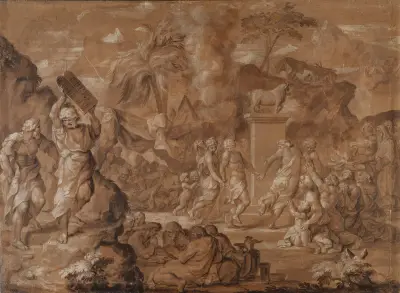 The Israelites Dancing around the Golden Calf av Sébastien Bourdon