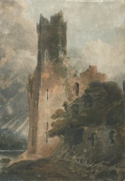 Ett slottstorn (Caernarvon Castle) av John Sell Cotman