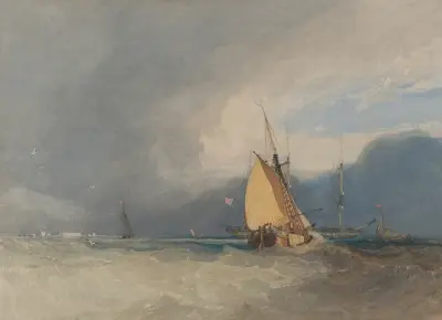 Båtar utanför kusten, storm på väg av John Sell Cotman