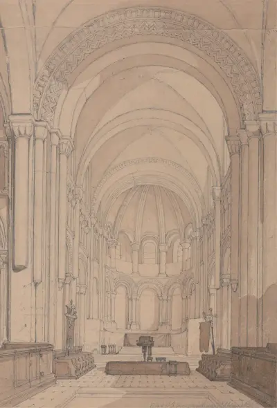 Östra änden av klosterkyrkan Saint-Georges de Bocherville, nära Rouen, Normandie av John Sell Cotman
