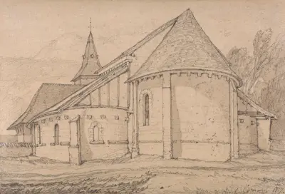 Östra änden av klosterkyrkan Saint-Paul i Rouen, Normandie av John Sell Cotman