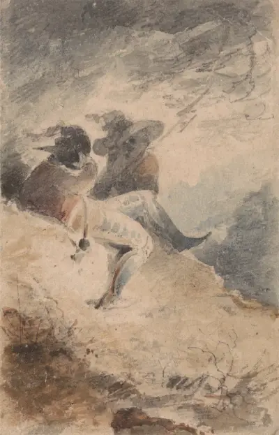 Fantastiska figurer sittande på en kulle av John Sell Cotman