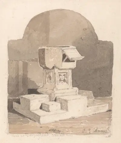Font at Dersingham Church, Norfolk av John Sell Cotman