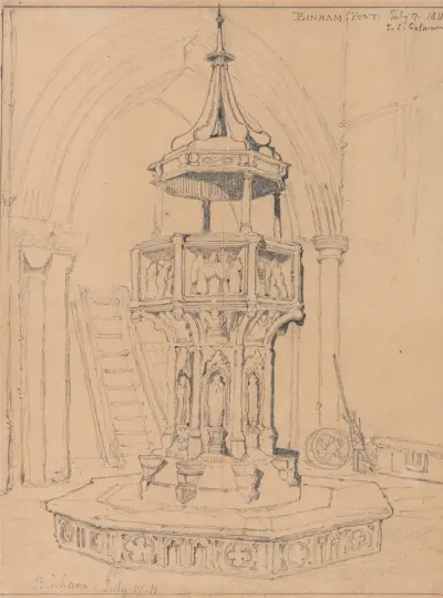 Křtitelnice v binhamském kostele v Norfolku, John Sell Cotman