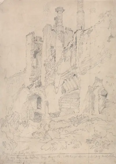 Framlingham Castle, Suffolk; del av ruinerat interiör av John Sell Cotman