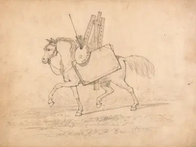 Häst lastad med konstnärens utrustning av John Sell Cotman
