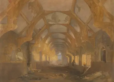 Interior of a Dormitory of the Ipswich Blackfriars at the End of its Period of Occupation by Ipswich School av John Sell Cotman