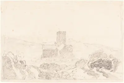 Landskap med kyrka av John Sell Cotman