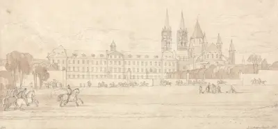 Militärskolan och abbedikyrkan St Stephen i Caen av John Sell Cotman