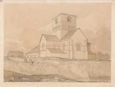 Sydöstlig vy av kyrkan i Lery, nära Pont-de-l’Arche, Normandie av John Sell Cotman