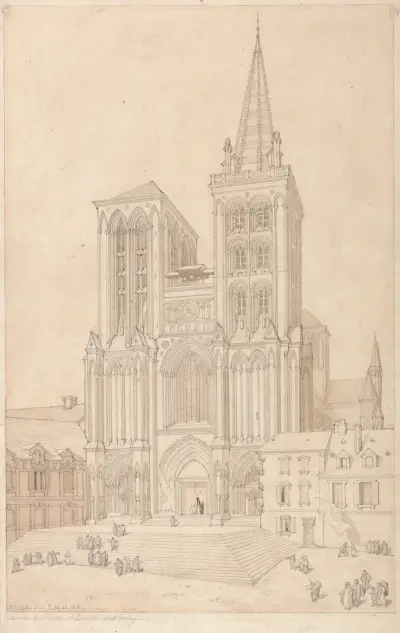 Sankt Peter i Lisieux, Normandie; västfasad av John Sell Cotman